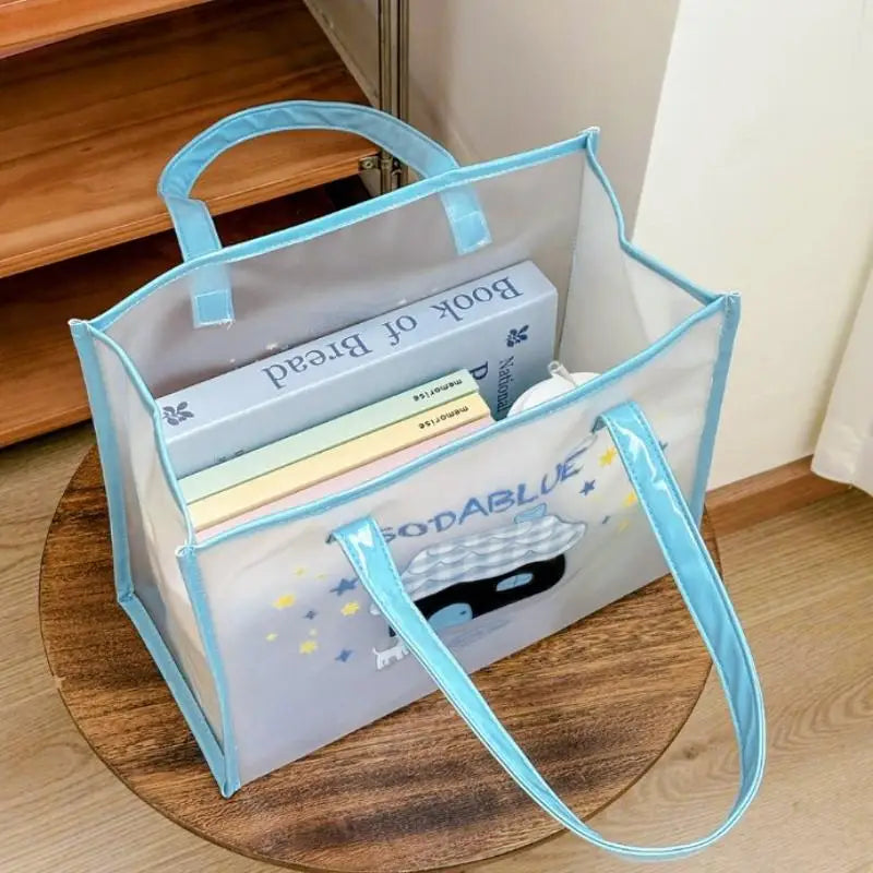 Blue Printed PVC Tote Bag – Waterproof Summer Shopper for Women