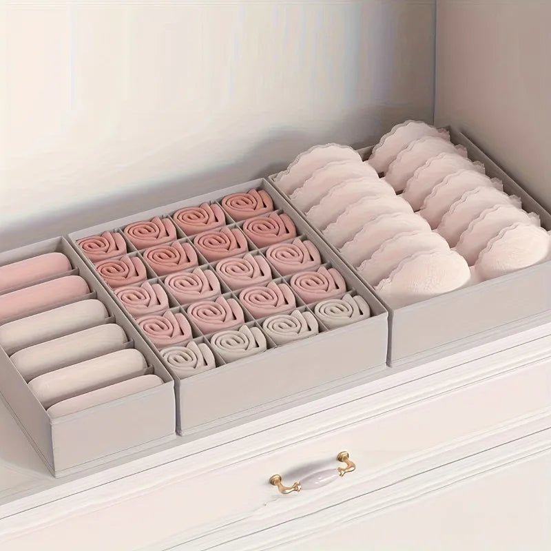 3pcs Space Saving Underwear Organizer Multi-Compartment Drawer for Bras, Panties Socks Closet, Bedroom Storage Boxes Oasis Select 3pcs grey