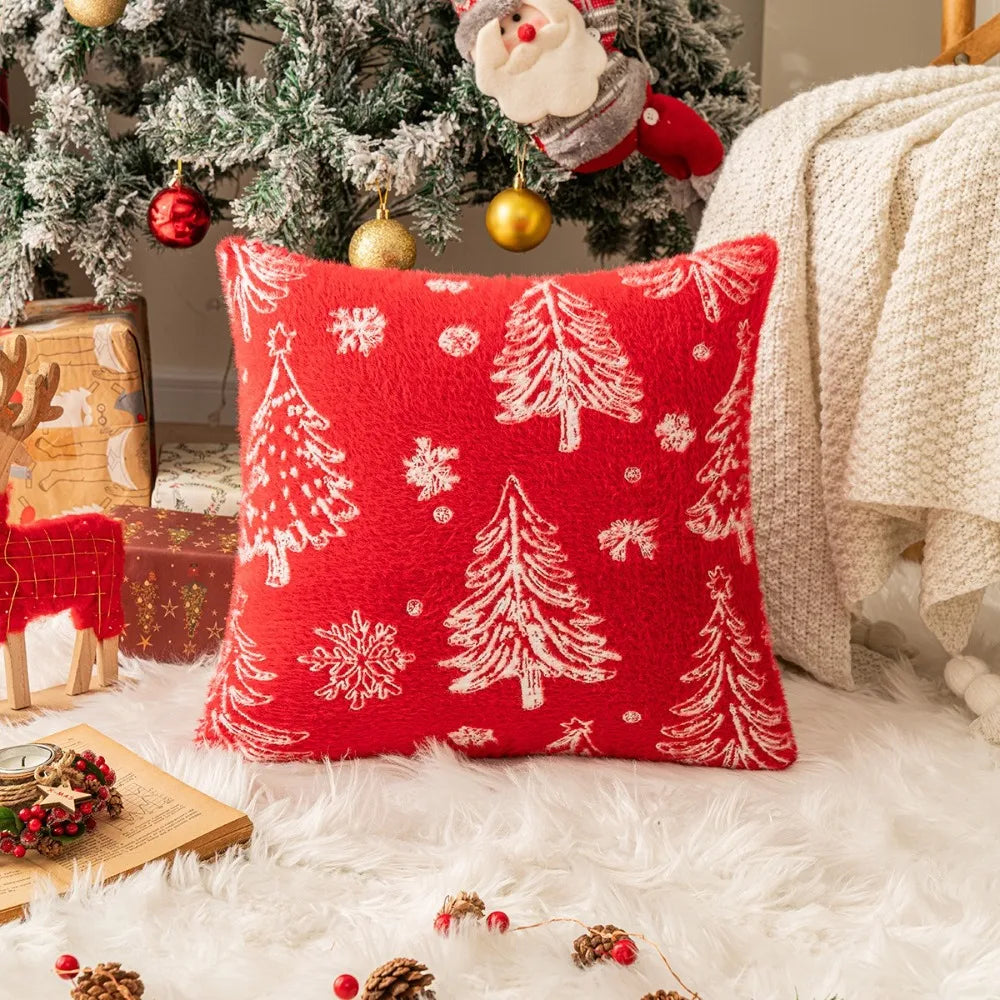 Christmas Tree Knitted Plush Pillowcase | Festive Cushion Cover