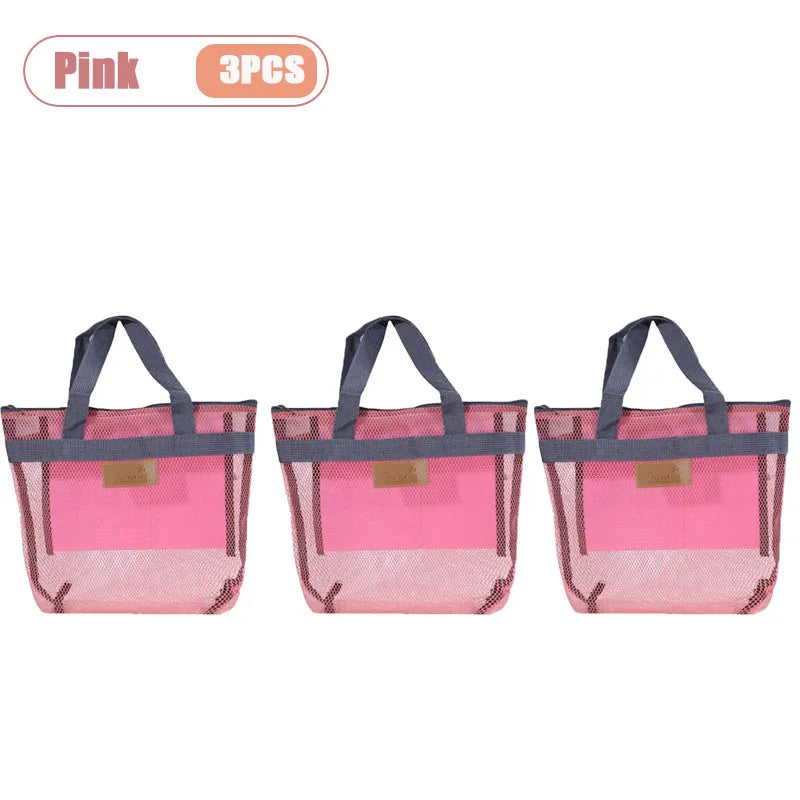 Travel Beach Bag Tote Bag with Mesh Pockets Outdoor Swimmer Toiletry Bag Organizer Packing Cube Carry on Bag for Vacation Oasis Select Pink-3PCS