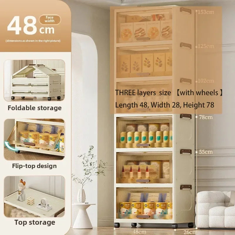 Multi-functional Simple folding storage cabinet Plastic multi-layer bag wardrobe storage box living room storage cabinet Oasis Select 48Cm3layerbrown