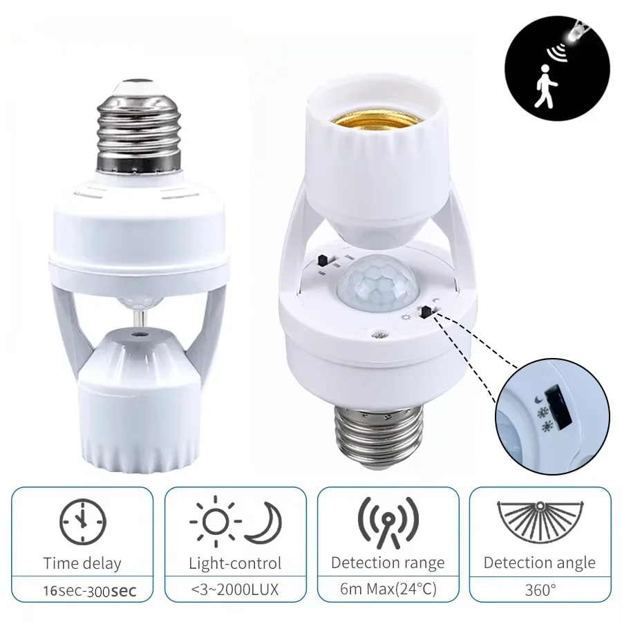 E27 PIR Motion Sensor Lamp Base AC 85-265V Human Induction Detector Smart Lamp Socket Holder Converter For Led Bulbs Lighting Oasis Select