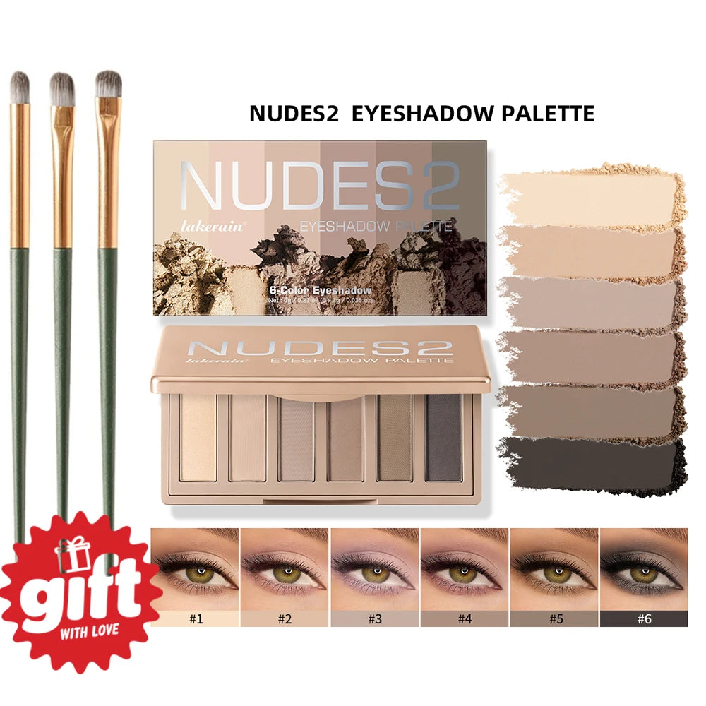 6Color Eyeshadow Palette With Free Brush 6 Color Matte High Pigment Waterproof Long Lasting Blendable Nude Makeup Oasis Select