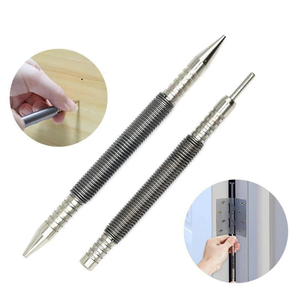 2pcs Spring Tool Hammerless Nail Set Center Punch Positioning Fixer 3500 PSI Hinge Pin Nail Woodwork Drill Bit Door Pin Removal Oasis Select