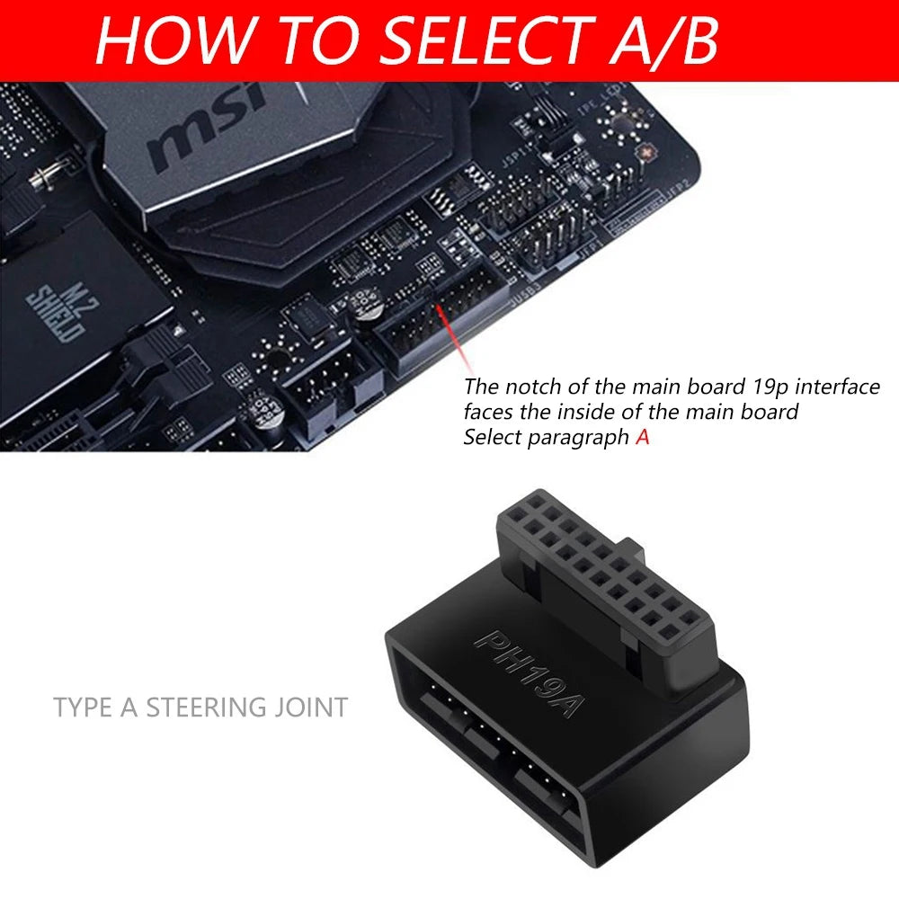 PH19B USB 3.0 Internal Header USB3.0 19/20P Socket 90 Degree Adapter Converter for Computer Motherboard Oasis Select
