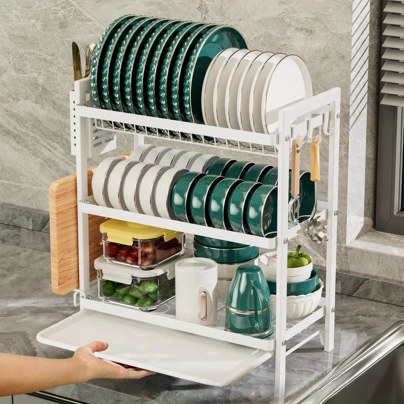 Kitchen Dish Drain Rack Tableware Pot Lid Cutting Board Shelf Drain Basket Sink Tableware Storage Rack Oasis Select