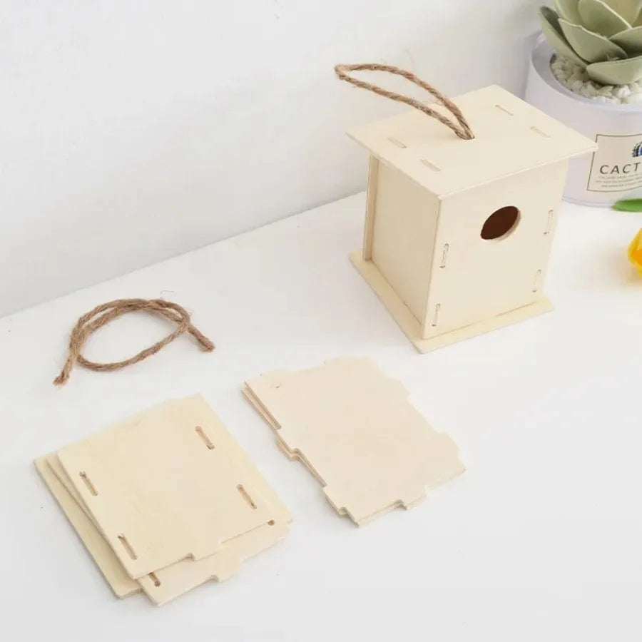 Wooden Mini Miniature Doll House DIY Small House Kit Accessory Pet Supplies Hanging Birdhouse Hideouts for Outside Balcony Oasis Select Style3