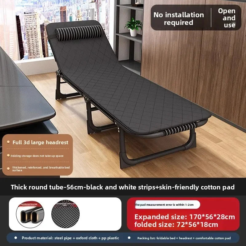 Folding bed single household simple lunch break office adult march outdoor small bed escort recliner sturdy and durable Oasis Select 56-170 Black White-B