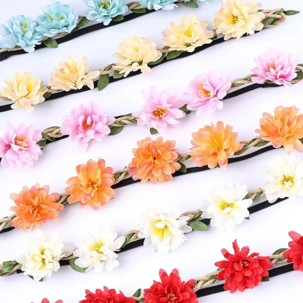 Pink Rose Floral Wreath Crown Hand Woven Adjustable Ribbon Bohemia Garland Headpiece Vintage Elegant Wedding Hair Accessories Oasis Select