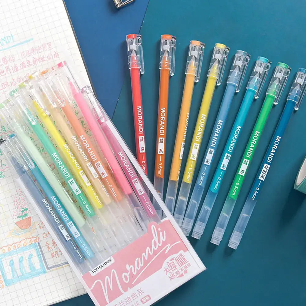 9pcs/box Morandi Color Gel Pens Set 0.5mm Handwriting Pen for DIY Scrapbook Students School Supplies Stationery Cute Pens Oasis Select Salty Style Pen
