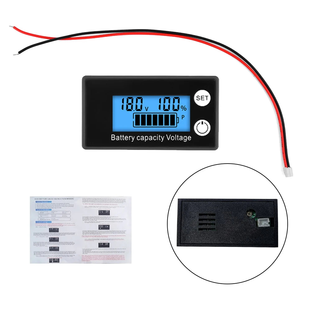 DC8V-100V Battery Capacity Indicator LCD Screen Car Battery Charge Level Indicator Lithium Battery Capacity Meter Voltage Tester Oasis Select Blue - Base Model