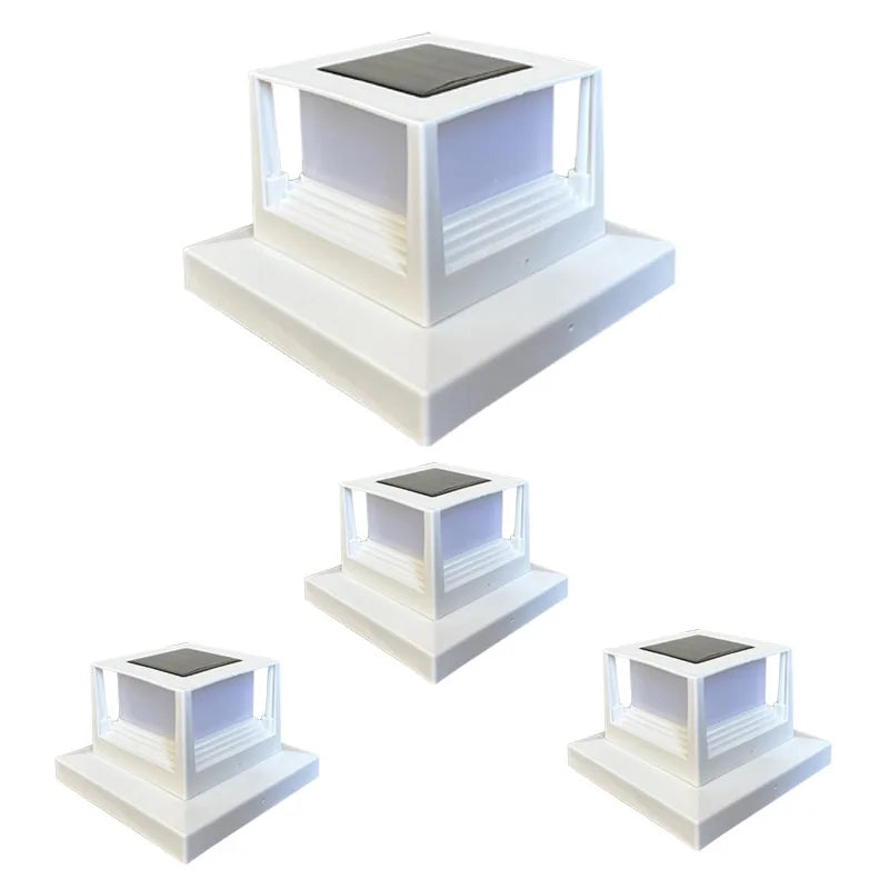 Outdoor Solar Column Head Lights - Square Wooden Post Cap Lamps for Garden Fence & Courtyard - Waterproof LED Yard Decor Oasis Select White - two-light 10.5x10.5x15.7cm