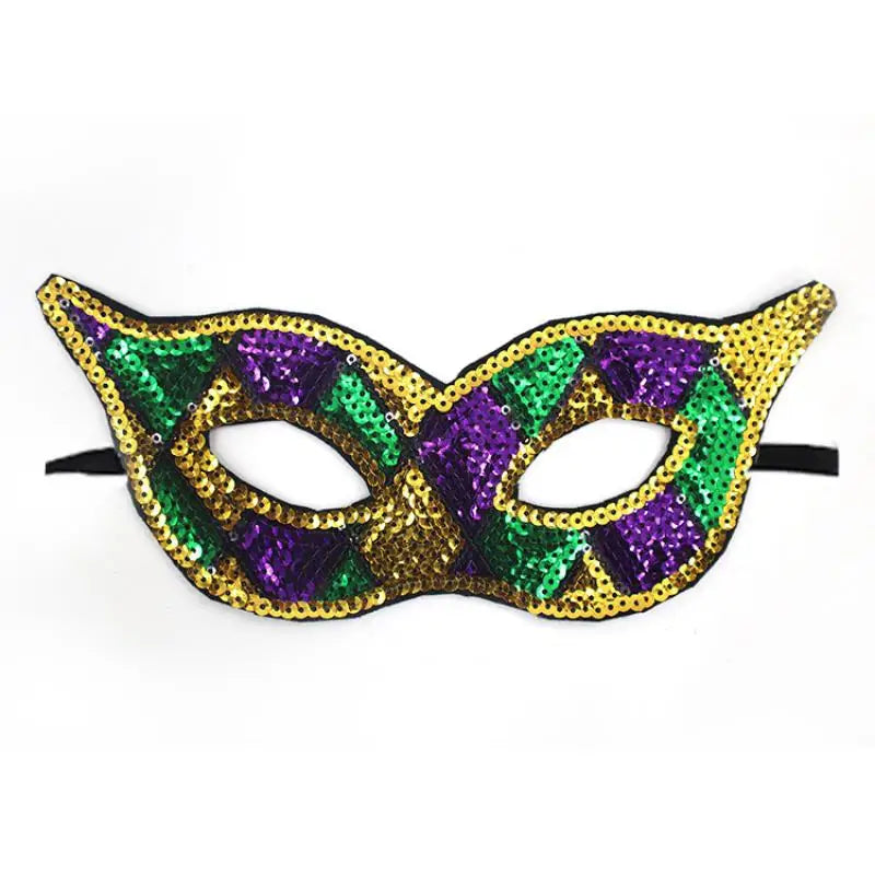 1PC Purple Green Yellow Sequin Mardi Gras Masque Masquerade Venetian Carnival Half Face Mask Halloween Cosplay Accessories Oasis Select A