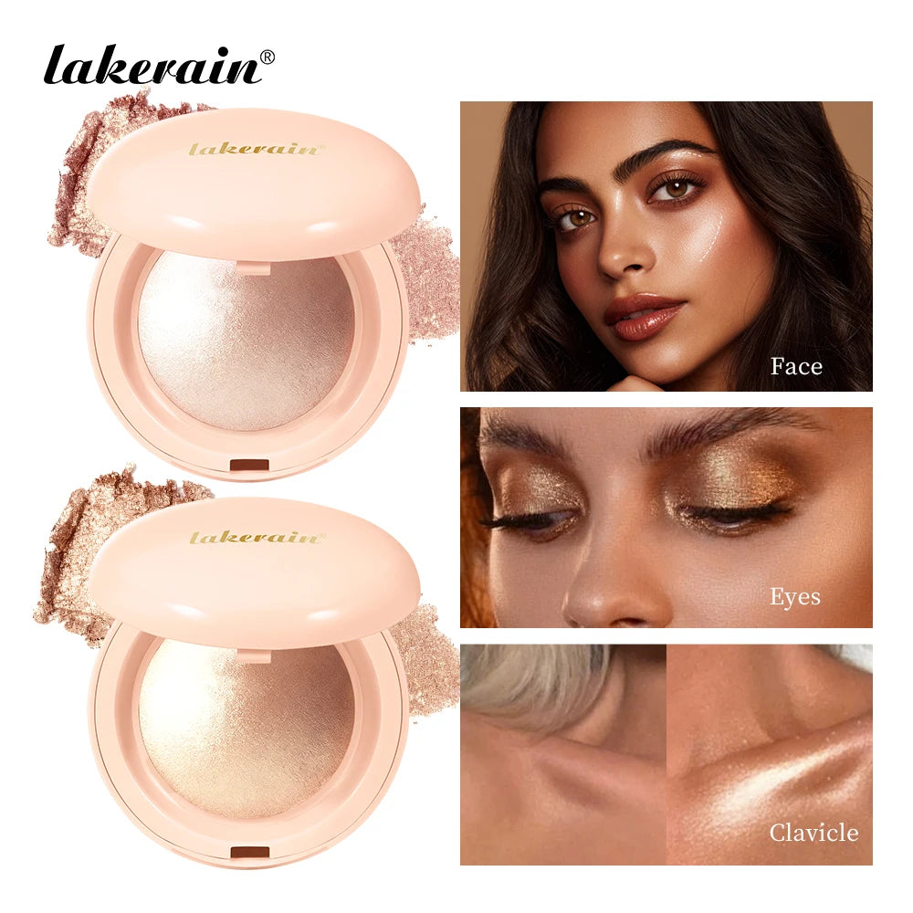Lakerain Silken Touch Highlight Powder Smooth Texture Luminous Finish Long Lasting Makeup Waterproof Baked Highlighter Powder Oasis Select