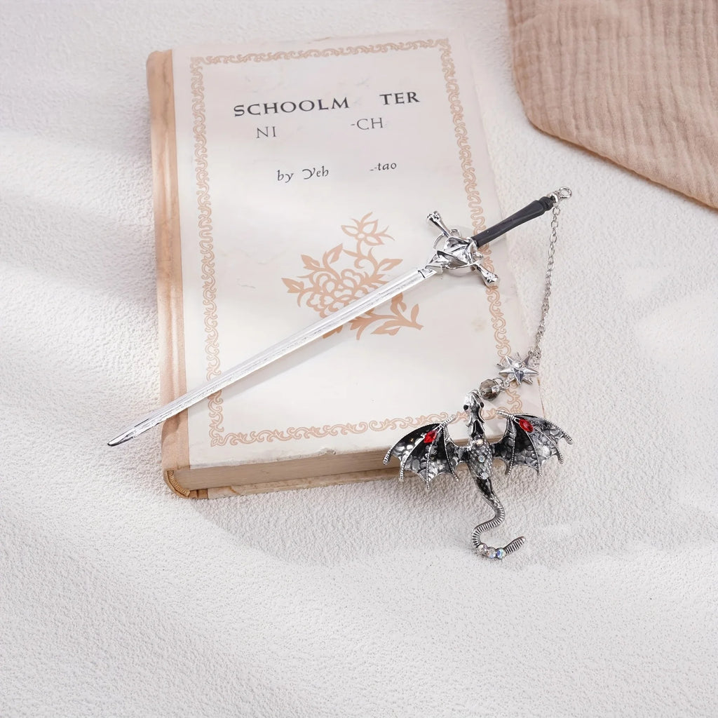 1pc Alloy Sword Dragon Bookmark, Birthday Gift for Book Lovers and Readers, Fantasy Bookworm Silver Gold Gold Pendant Oasis Select GRAY