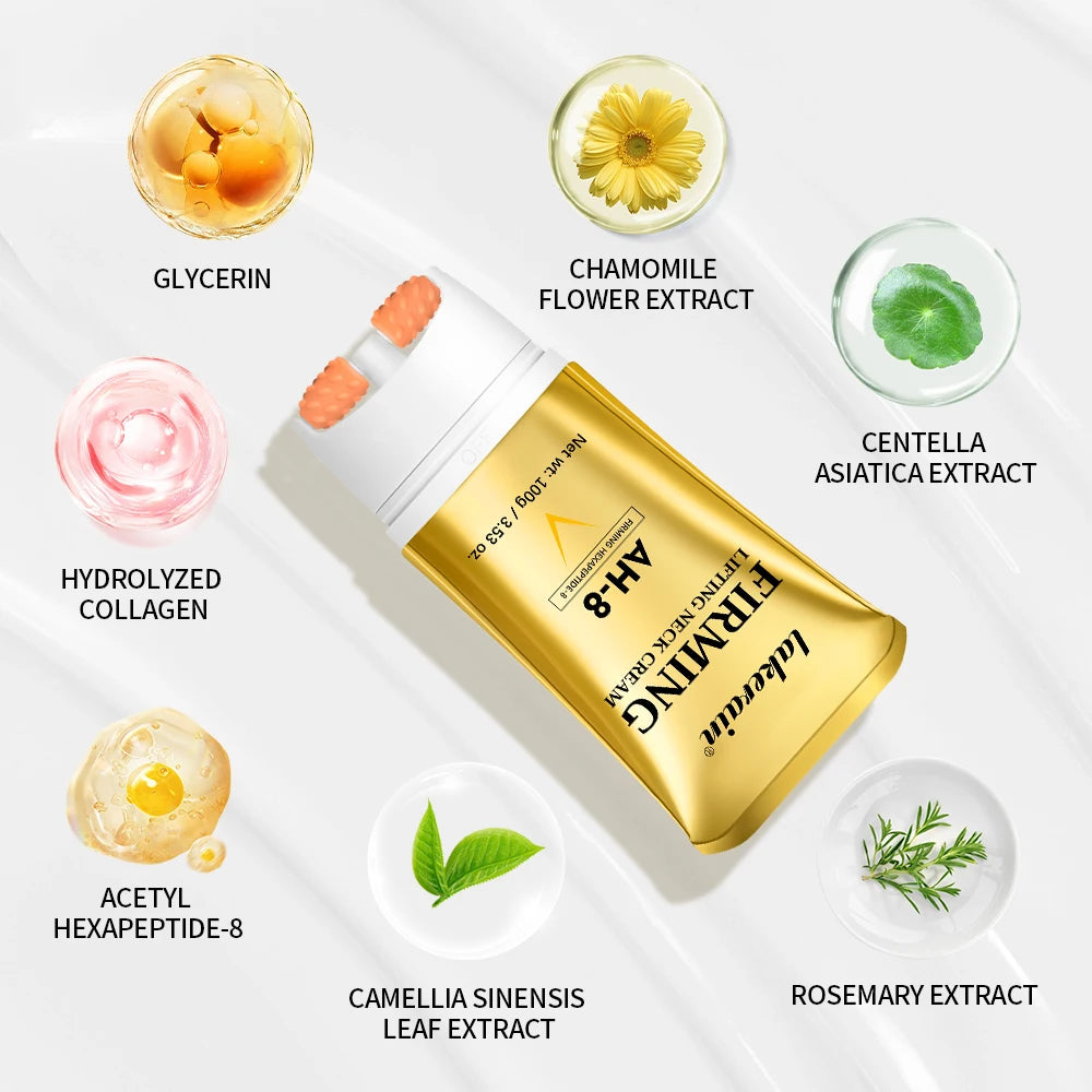AH-8 Firming Lifting Neck Cream Deep Moisturizing Firms Neck Loose Skin Roller Design Smooth Fine Lines Wrinkles Neck Cream Oasis Select