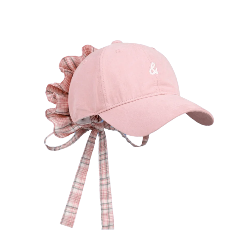 New Design with Strap Baseball Cap Embroidered Cotton Material Sun Hat Sweet Ribbon Sports Hat Oasis Select Pink