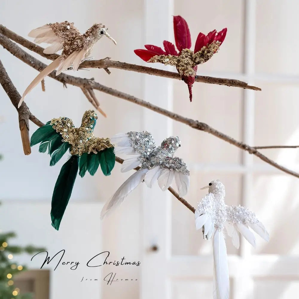Glitter Feather Bird Christmas Ornaments – Set of 2