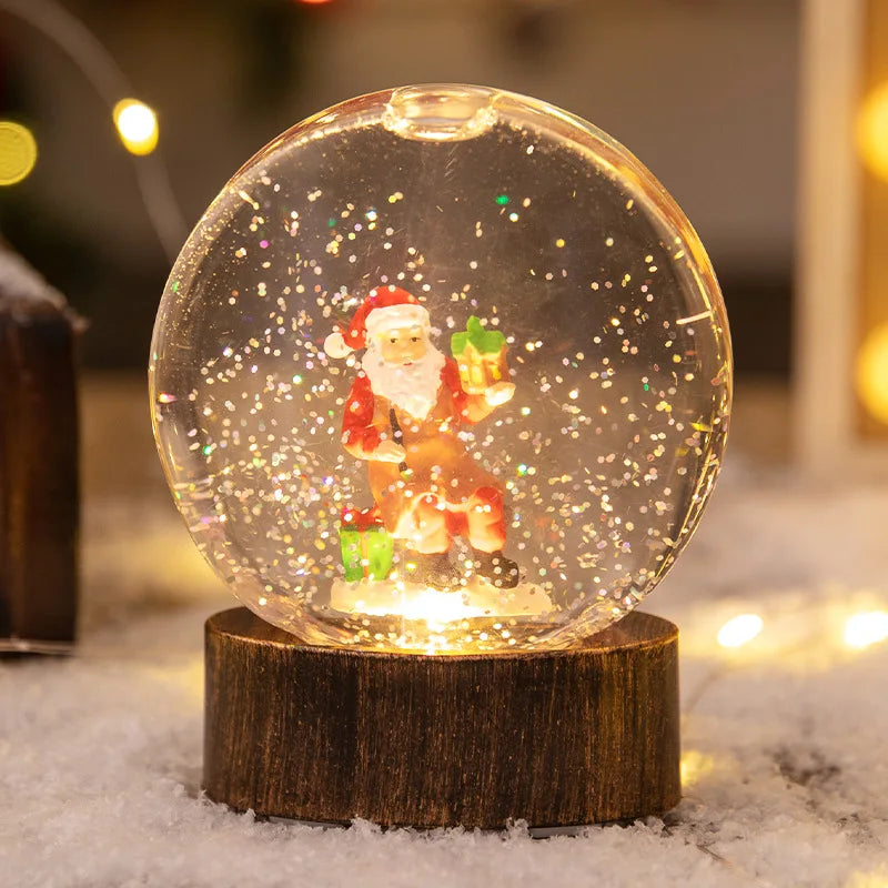 Christmas Crystal Ball Old Man Snowman Small Night Light Crystal Ball Snowfall Birthday Gift Christmas Oasis Select Santa Claus sits 9.5cmX4cmX12cm China Mainland