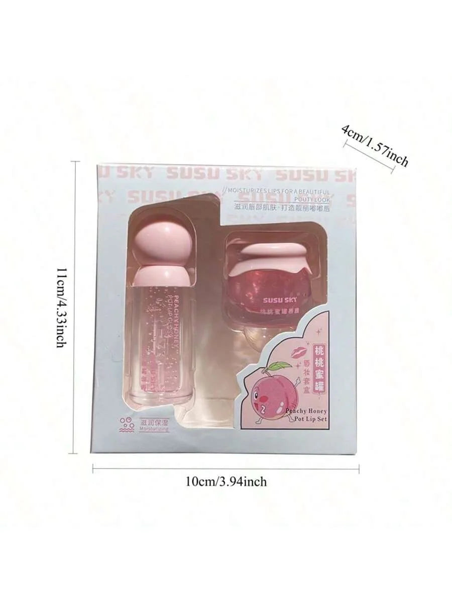 2PCS Peach Honey Jar Lip Set, Lip Mask+Lip Honey, day and night care, moisturizing and hydrating, Oasis Select