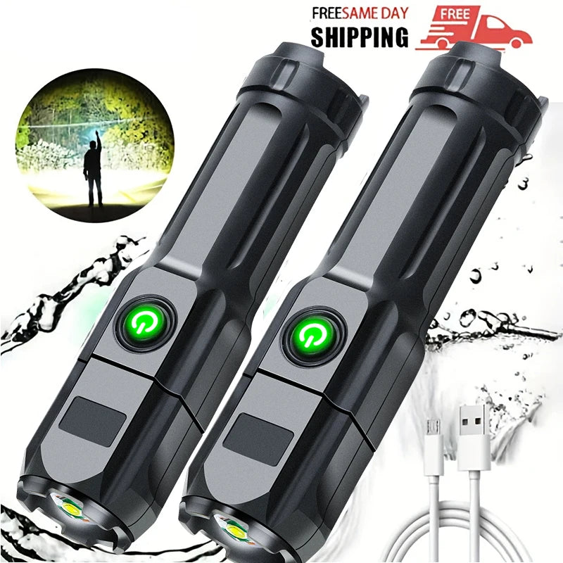 Ultra-bright LED Flashlight Rechargeable Torch Outdoor Zoomable Lantern Portable Waterproof Light for Camping Hunting Hiking Oasis Select