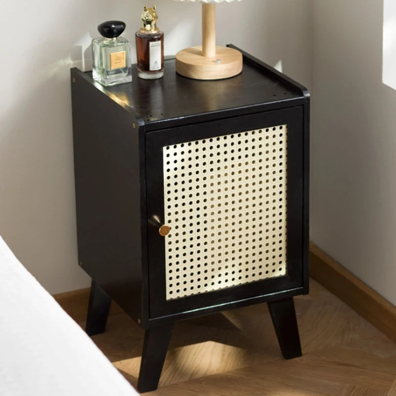 Nordic solid wood bedside table small apartment sofa side cabinet simple rattan edge storage locker corner few small cabinets Oasis Select