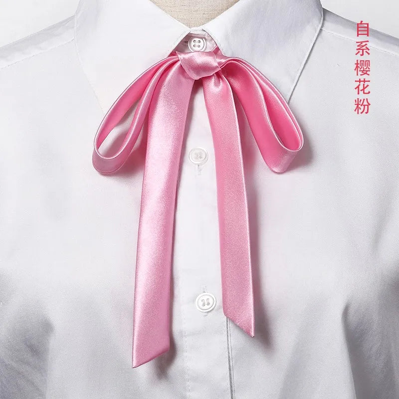 Korean Small Tie Bowtie College Style School Uniform Shirt Accessories Men's Women's Long Section Streamers Collars Flowers Oasis Select Pink