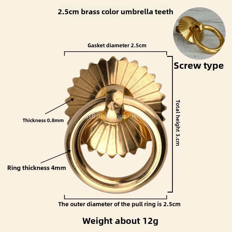 Antique Style Pure Brass Ring Pull for Cupboard Cabinet Drawer Rings Pulls Knob with Screws Vintage Furniture Hardware Oasis Select T2202-2.5cm