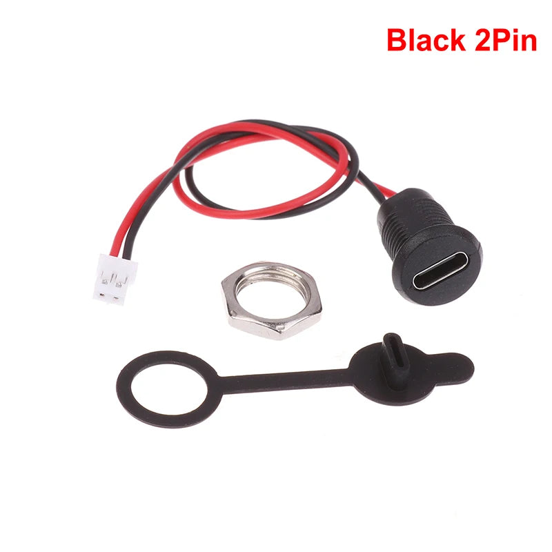 USB-C High Current Charging Socket Female With M11 Nut Snap Lock Plate Type C Waterproof Female Connector Jack C Socket Oasis Select 2Pin Black