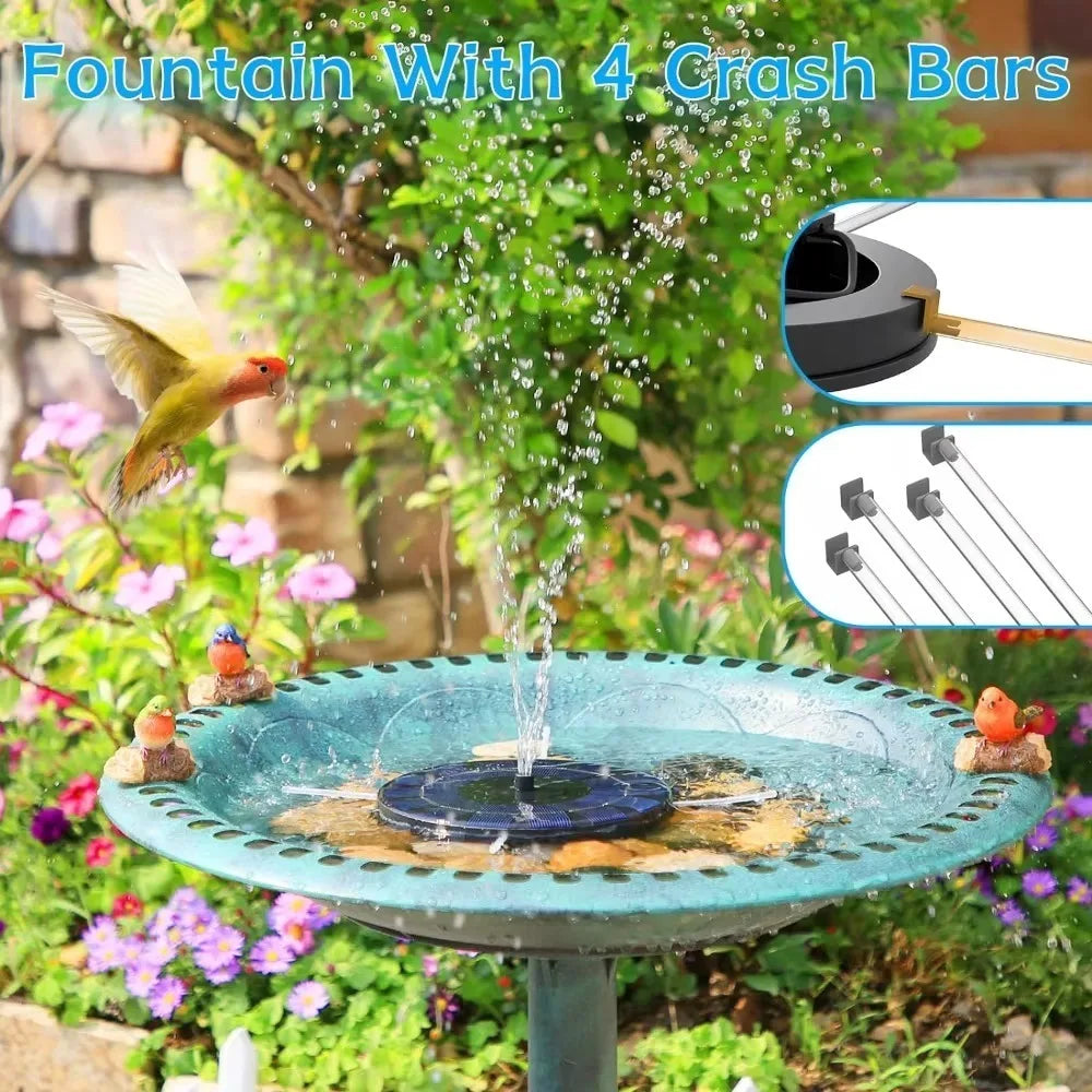 Outdoor Solar Fountain, Solar Water Fountain with 6 Nozzles Various Water Features and 4 Stabilizing Bar, DIY Garden Bird Bath Oasis Select