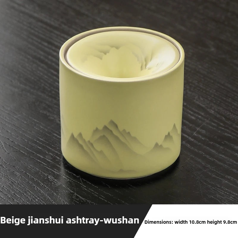 Shanshui Yaju Ru Kiln Ashtray with Lid Anti Fly Ash Office Smoke Cup Household Chinese Funnel Smoke Jar Ceramics Oasis Select E