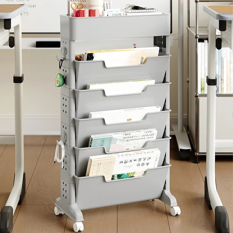 Side table bookshelf, schoolbag storage rack, household multi-level mobile trolley, learning supplies storage rack Oasis Select
