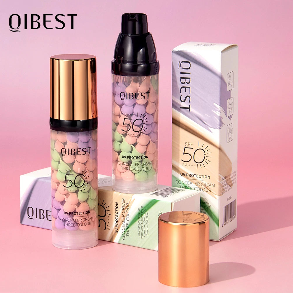 QiBest 3-in-1 Three Color Concealer Cream & Face Primer 40g