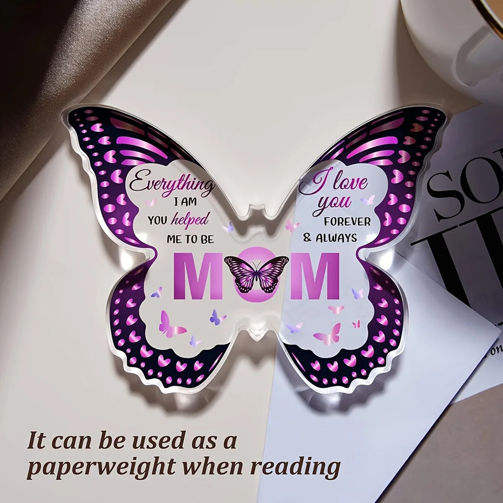 1pc Butterfly-shaped Acrylic Plaque Gift for Mom - Unique Birthday or Holiday Commemorative Gift for Home or Office Decor Oasis Select