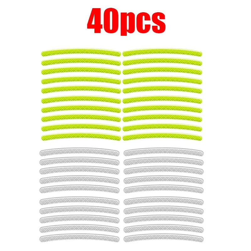 20/60pcs Wheel Hub Reflective Stickers Anti Scratch Auto Body Decorative Rim Tape Strips Warning Passing Car Motorcycle Bicycle Oasis Select 40pcs mix 1