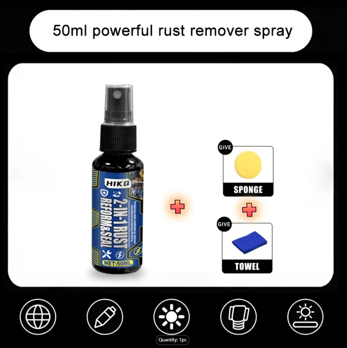 Rust Remover Spray with Sponge & Towel – Car & Metal Surfaces
