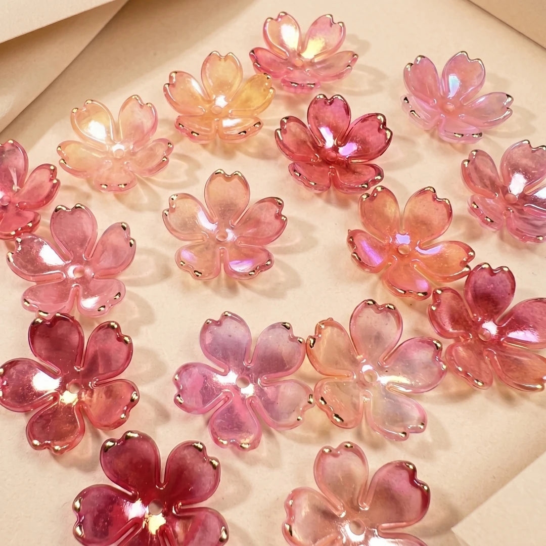 50pcs Colorful Cherry Blossom Beads 5-Petal Acrylic Flower Beads Mini Spacer Beads Hair Charms Christmas for Bracelets Earring Oasis Select 18
