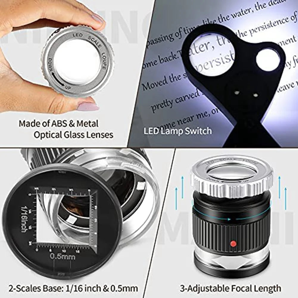 LIKE WISH 2Pcs Loupe Magnifier,30X 60X Illuminated Loupe Magnifier With LED Light Magnifying Glass Eye And 30X Loupe Magnifier Oasis Select