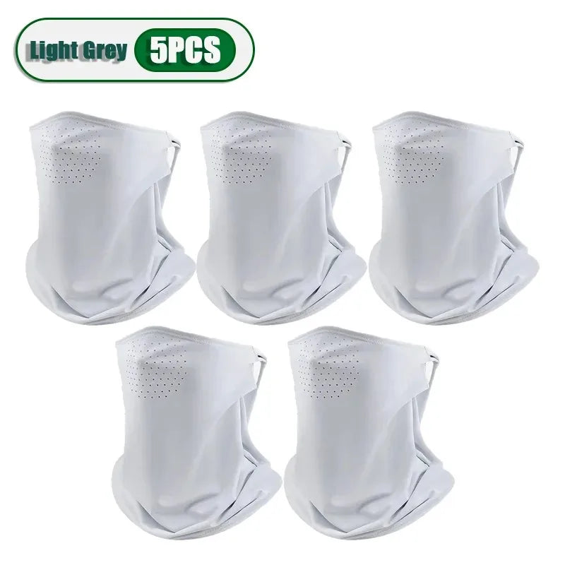 Summer Sunscreen Ice Silk Mask Neck UV Protection Face Cover Sunscreen Face with Brim Outdoor Cycling Sun Protection Hats Caps Oasis Select White-5PCS