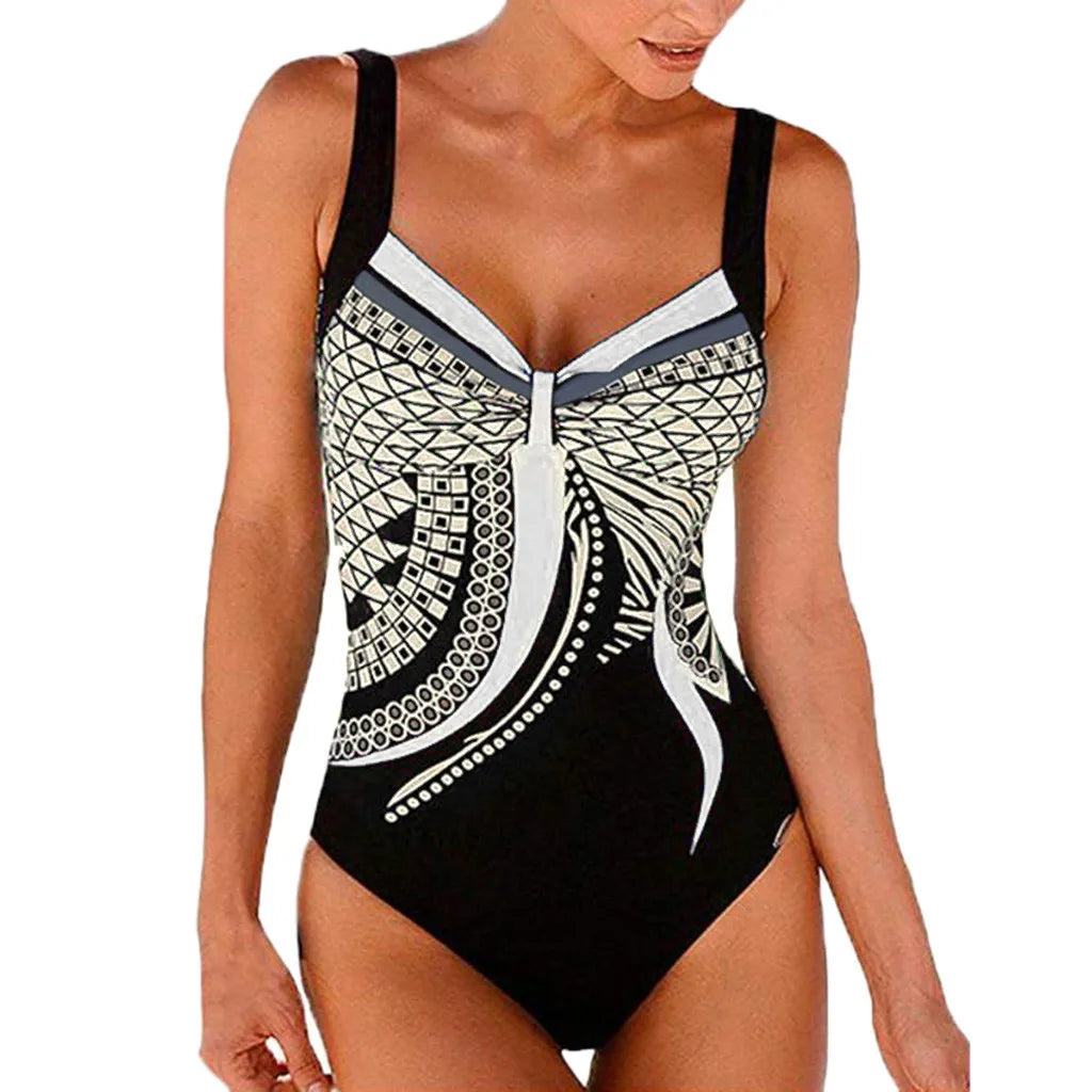 Ladies' Enthic Style Graphics Printed Retro Summer Backless Sexy Fashion Swimwear Sreamless One Piece Sling Bathing Clothing Oasis Select White S