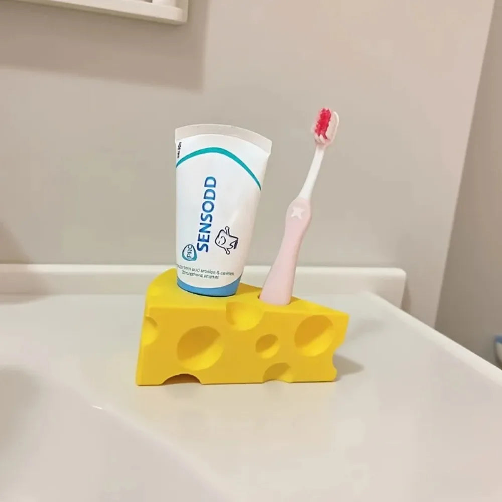 Cartoon Cheese Toothbrush Holder Bathroom Organizer Creative Toothbrush Stand Practical Home Decor Christmas Halloween Present Oasis Select