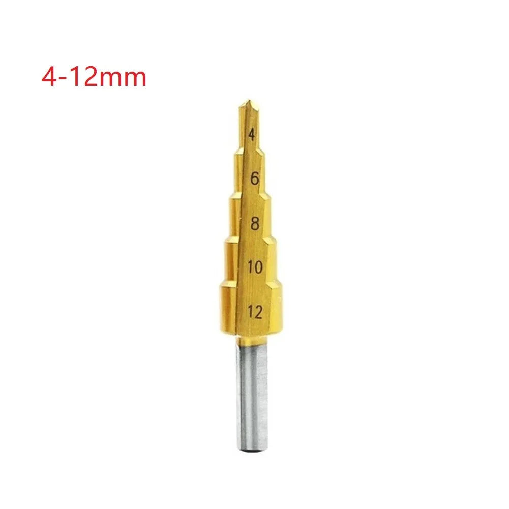 Steel Step Cone Coated Metal Drill Bit Hole Cutter 4-12/20/32mm Straight Groove Step Drill Bit Wood Metal Hole Cutter Core Drill Oasis Select 4-12mm