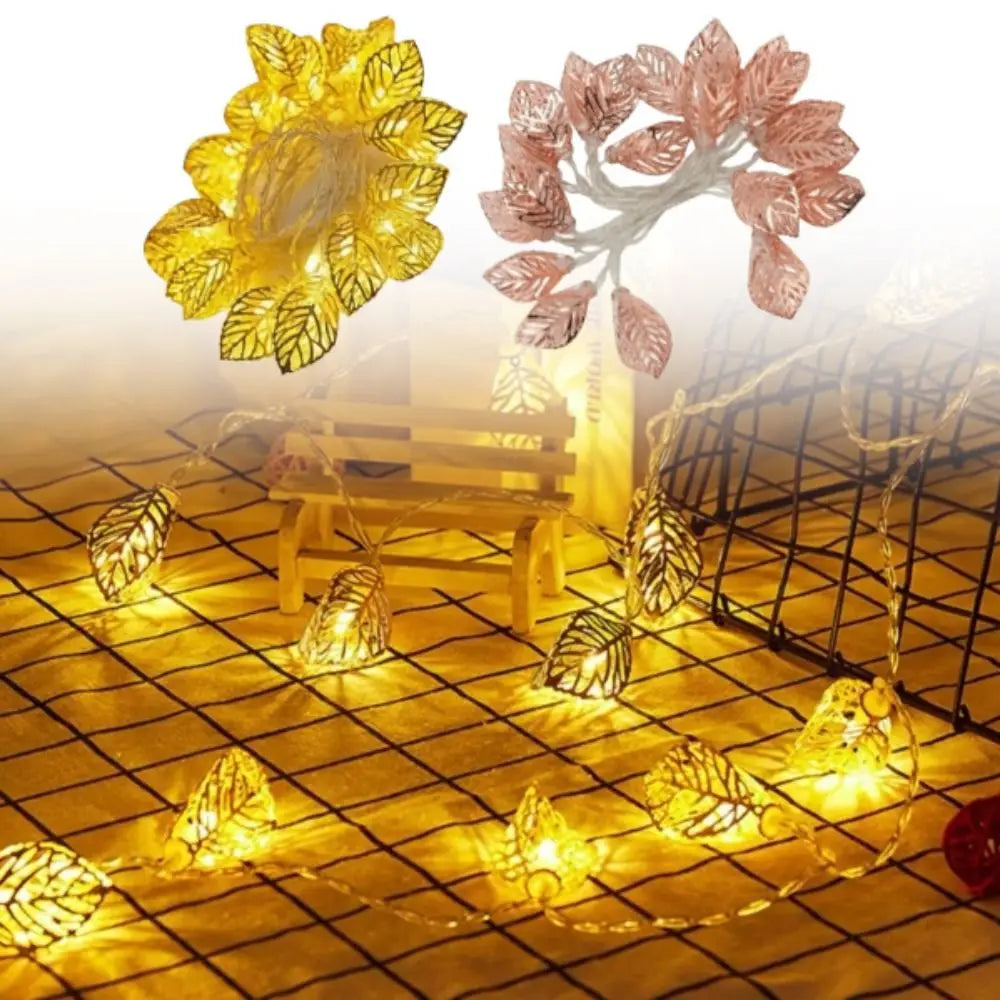 Rose Gold 3D Metal Leaf LED String Lights | Battery Operated