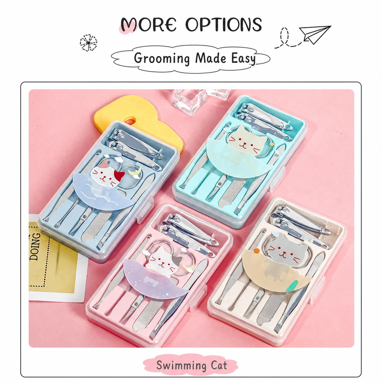 7-Piece Cute Cartoon Manicure Kit – Stainless Steel Nail Care Set