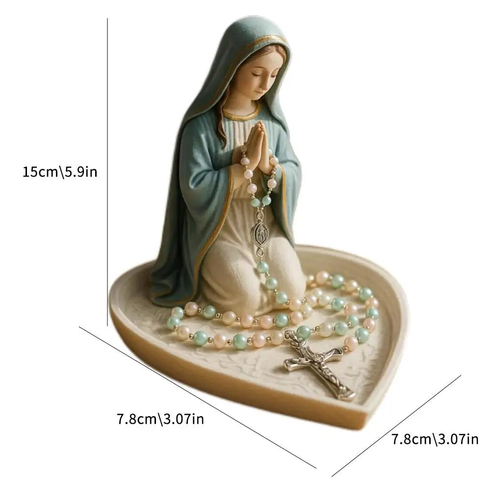 Virgin Mary Resin Rosary Holder Statue | Prayer Bead Tray