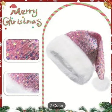 Sequined Christmas Hats Party Headwear Photo Props Adults and Children Enlarged and Thickened Christmas Oasis Select powder 50x65cm