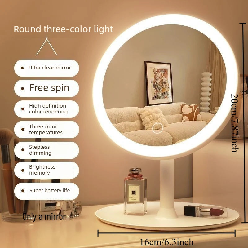 Dimmable LED Makeup Mirror with Stand Touch Control Vanity Mirror with Storage Tray for Bedroom & Bathroom Beauty Tools Oasis Select Round white tricolor