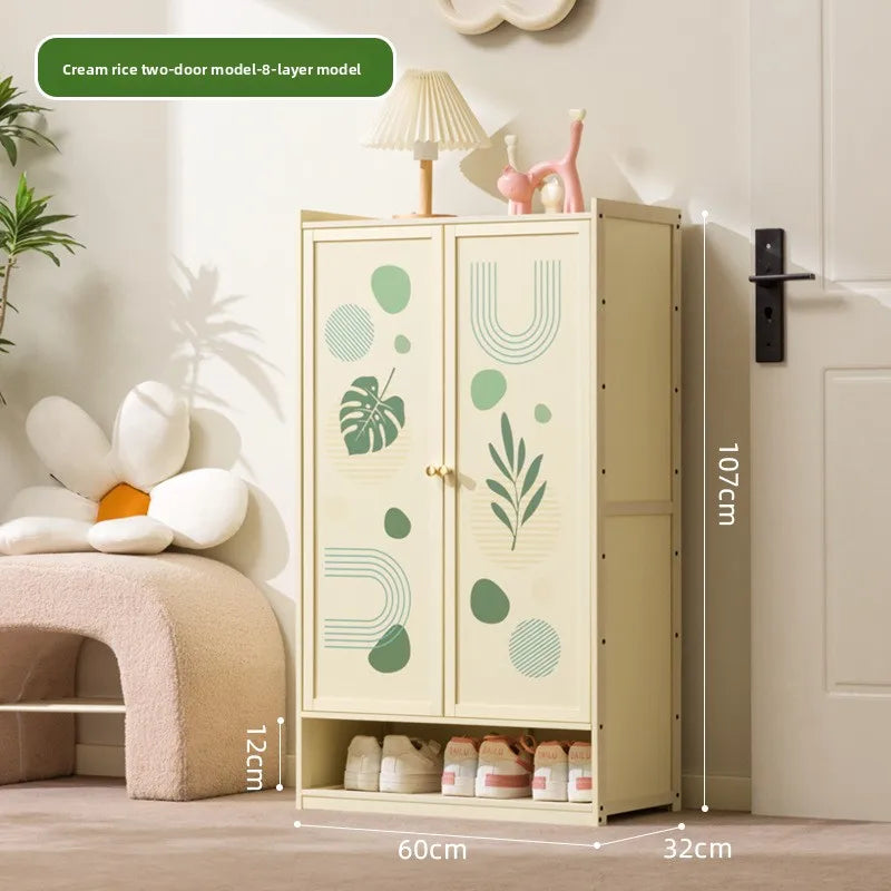 Cream style shoe cabinet Solid wood household door wabi-sabi style foyer cabinet Modern simple large-capacity balcony locker Oasis Select 2-8