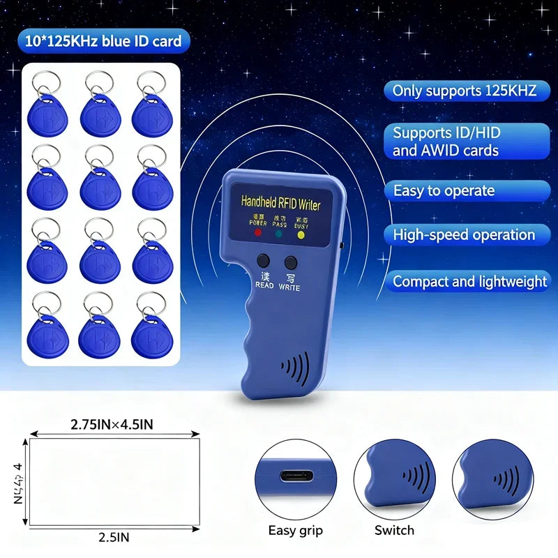 EM Handheld RFID Copier Card Reader Writer Duplicator Programmer Support EM5200 4100 EM4305/ T5577 Rewritable 125Khz Keyfob tag Oasis Select