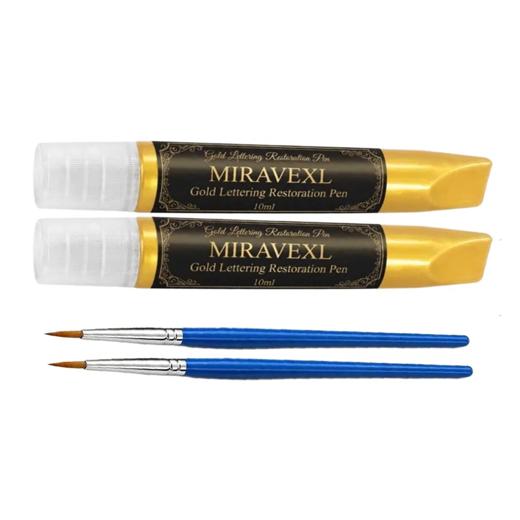 Headstone Paint Touch-Up Set - Professional Gold Ink Restoration Marker & Fine Brush For Memorial Engraving and Lettering Oasis Select 2sets